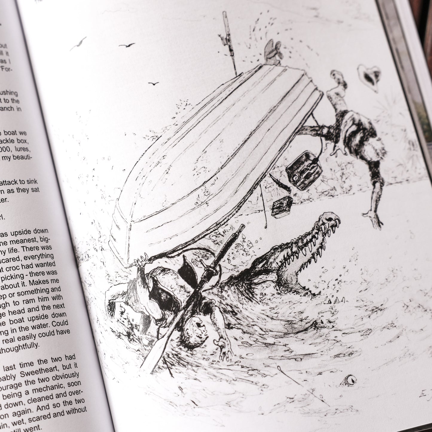 artwork of crocodile attacking a boat, sweetheart the crocodile